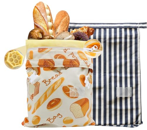 Bolsas de pan reutilizables de cera de abeja para pan casero, bolsas de pan de masa madre de algodón con cremallera para doble frescura, bolsa de almacenamiento de alimentos de algodón extragrande y