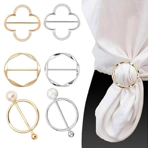 HABNI 6 Stück Broschen Für Kleidung T Shirt Clip Broschen Für Kleidung Tuchring Gürtelschnalle Damen Schal Ring Clip T-Shirt Krawattenklammern Für Damen Hemd Taillenmieder Clips Zum Spannen