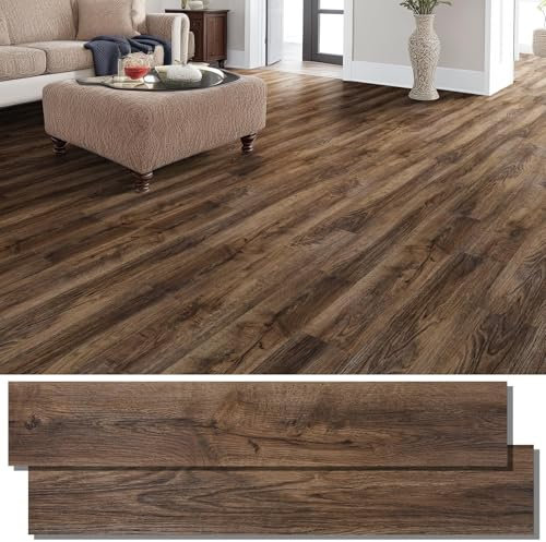 Warmiehomy Peel and Stick Floor Tiles 36 PCS 5㎡ Floor Tiles Self Adhesive Wood Grain Vinyl Flooring 36x6 Inch Waterproof Self Adhesive Floor Tile for Bedroom, Living Room, Kitchen(Walnut)