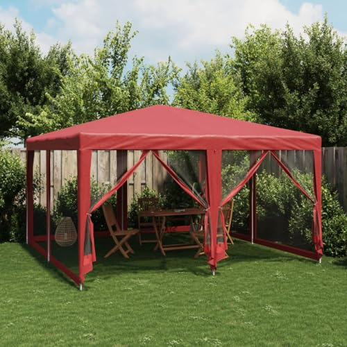 Césped y jardín, estructuras al aire libre, toldos y cenadores, tienda de campaña para fiestas con 8 paredes laterales de malla, color rojo, 4 x 4 m de polietileno de alta densidad