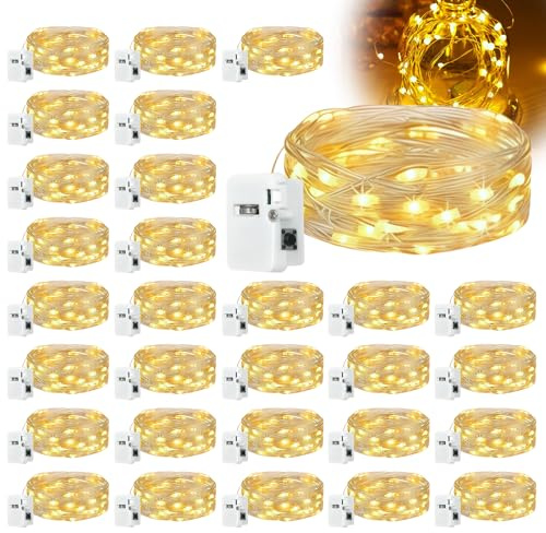 Mini Lichterkette Mit Batterie 30 Stück, 2m 20 LED Lichterkette Mit Batteriebetrieben, 3 Modi Micro Lichterketten, Wasserdicht Batterie Kupfer Drahtlichterkette Für Party Urlaub Flasche DIY Deko