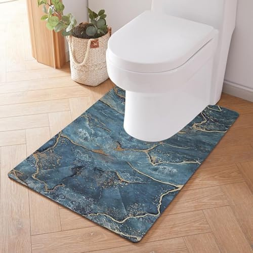Treer Alfombrillas de Baño Antideslizantes, Diatomita Alfombra WC en Forma de U Secado Rapido, Suave, Absorbente, Lavable para Pedestal de Inodoro (90 * 60cm,Arenas movedizas Azules)