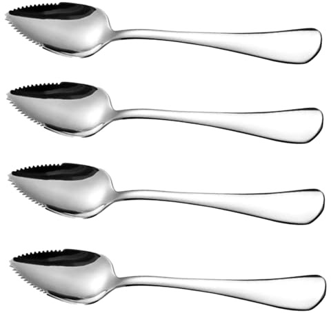 Grapefruit Spoons with Serrated Edge 4PCS Food Grade Stainless Steel Dessert Spoons with Handle Non Stick for Apple Kiwi Papaya Orange Ice Cream..