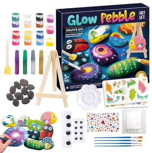 Générique Kit De Peinture Sur Galets Pour | Kit de Peinture sur Pierres Brillant dans le Noir pour | Set D Artisanat De Sur Pierre Pour Fils Fille Jeunes Garçons Filles Famille