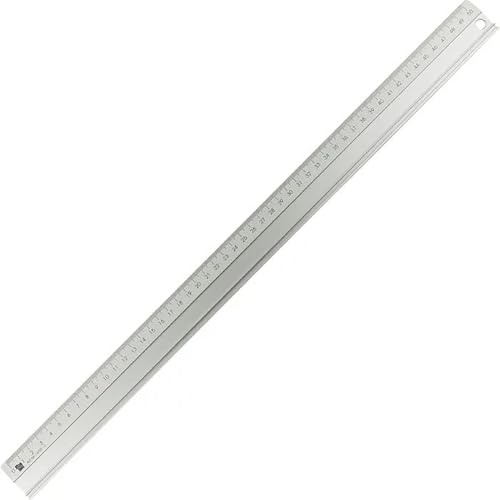 Alco-Albert Alu-Lineal - Schneidelineal aus Aluminium. Facette mit mm-Teilung. Tuschekante, Aufhängeloch. Rutschfeste Unterseite. (Silber, 50 cm)
