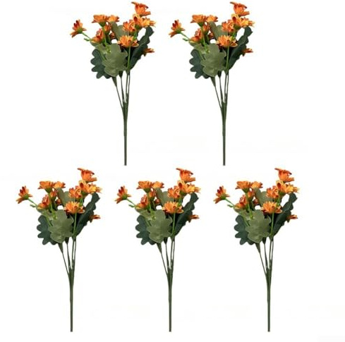 Sileduove Ramo de flores artificiales de crisantemo al atardecer para decoración al aire libre de jardín, patio, balcón con diseño resistente a la decoloración (naranja)