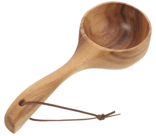 Amosfun Cucchiaio in Legno Massiccio per Sauna e Bagno con Manico Ergonomico per Appendere Mestolo Multifunzionale per Acqua Verdure e Frutta Capiente e Resistente per Uso Domestico e