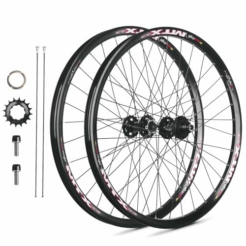 26 Dirt Jump Bike Vorderrad Hinterrad 20 * 110mm Steckachse, 10 * 135mm Anschraubnabe Mit 16T Schwungrad, Singlespeed Laufradsatz Aluminium Scheibenbremsfelge, 32 Löcher 120 Klicks