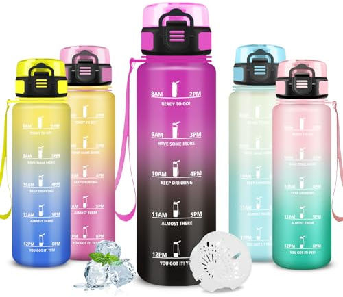 Gourde- 1l- Gourde Sport, Anti Fuite, Gourdes Graduée, Facile à Nettoyer, Gourdes Graduée pour 1 Journee, Verrou de Sécurité, Bouteille d'eau pour École, Maison, Randonnée, Escalade, Natation