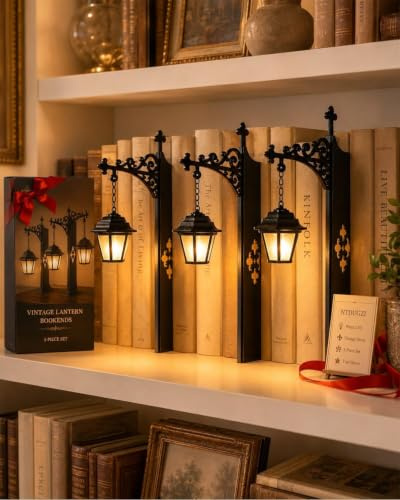 Aukojoy Linterna de biblioteca decorativa para estantería, luz nocturna LED para rincón de lectura, lámpara de rincón de libro de fantasía vintage, lámparas de estantería, luminarias de escritorio de