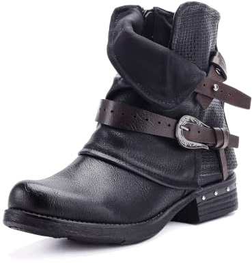 Pogolino Botines para mujer con tachuelas, con cremallera, planos y cómodos, 2520, St140 Black, 39 EU