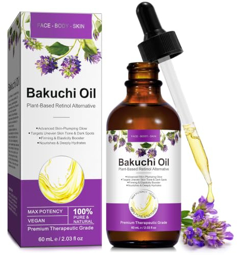 Bakuchiolja, Naturlig Växtbaserad Retinolalternativ Bakuchiololja I Ansiktet - För Hår, Kropp, Ansikte - Minskar Fina Linjer Och Rynkor, Fasthet Och Strålande, Lugnar Och Hydraterar Huden - 60ML