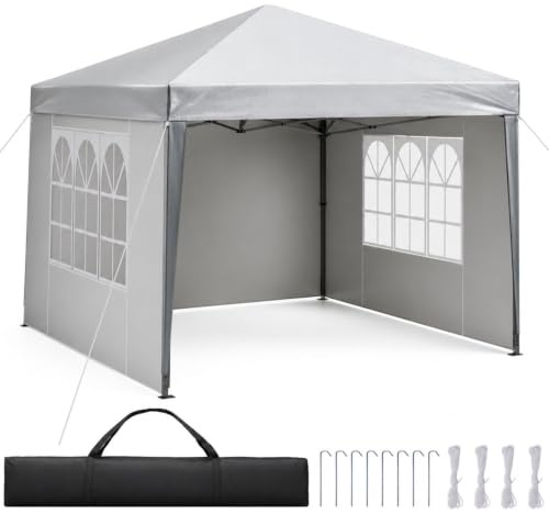 Tonnelle Pliante Pop-up avec parois latérales, pavillon Blanc pour Jardin, terrasse et événements extérieurs