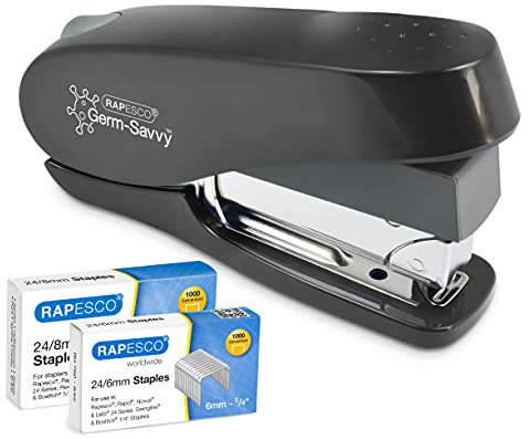 Rapesco 1466 Germ-Savvy Antibakterieller ECO Luna Less Effort Heftgerät, 2000 Heftklammern, 50 Blatt Kapazität, Schwarz