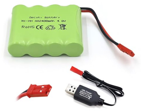 Gecoty® 4,8V Akku, 2400mAh Wiederaufladbarer NiMH AA RC Auto Batterie 4,8V Akkupack mit JST Stecker für Ferngesteuerte Trucks, Beleuchtung, Elektrowerkzeuge