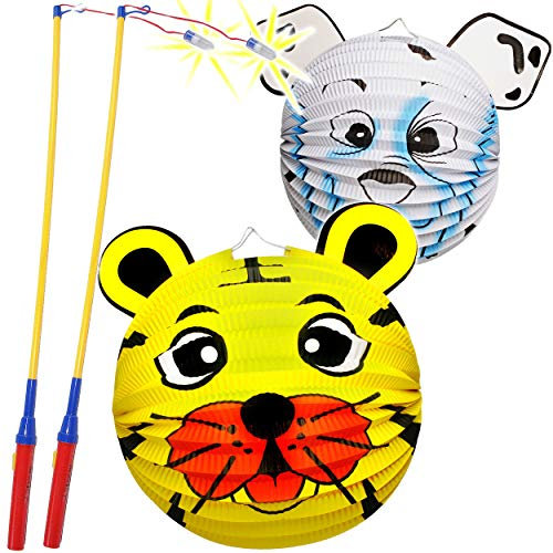 alles-meine.de GmbH Set: Laterne/Lampion + LED Laternenstab - Hund - Löwe - Bär - für Kinder - Papierlaterne aus Papier - Lampe - Laternen Lampions - Kerzen Kerze - Figur - ele..