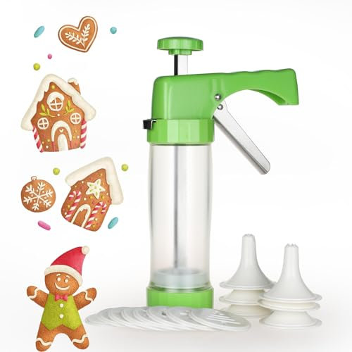 Ourokhome Cookie Press Maker Machine - Icing Gun Kit with 16 Discs and 6 Decoration Tips for Home DIY (Green)