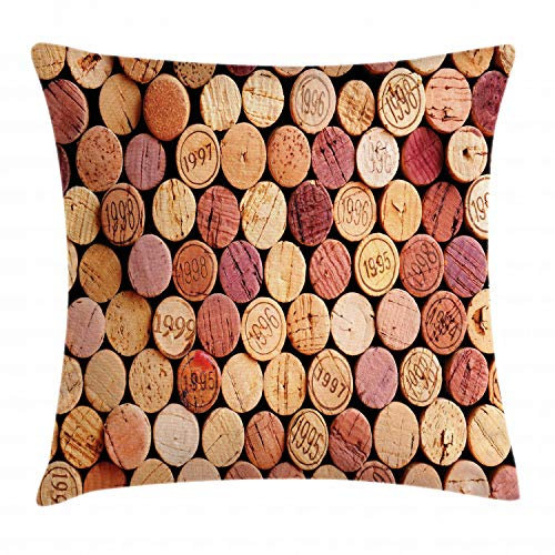 ABAKUHAUS Wein Kissenbezug, Zufällige Weinkorken verwendet, mit Reißverschluss Waschbar Beidseitiger Digitaldruck Klare Farben Hochwertige Stoff, 50 x 50 cm, Senf