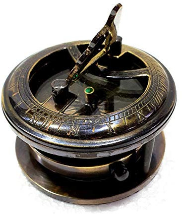 Antiker nautischer schwarzer runder Sonnenuhr-Kompass 6,3 cm Messing Navigationskompass mit Lupe