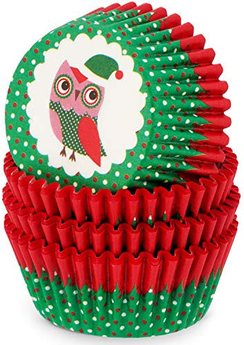 MoNiRo Papier Muffin Förmchen - Cupcake Backform aus Papier Motiv Owl - Muffin Form - Cupcake Form - Papierförmchen - Cupcake Förmchen - Muffinform – Backförmchen - Muffinformen - Weihnachten
