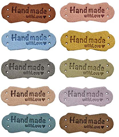 Juland 50 Stück Handmade Kunst Leder Labels Etiketten Tags PU Kleidung Tasche Näharbeit Deko DIY Kleideretiketten Rechteck Nähen Webetiketten Lederlabel Schilder Aufnäher Handarbeit – 1.5x4.2cm