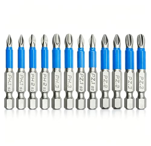 Ticfox Magnético Puntas De Destornillador Antideslizantes, 12 Piezas Puntas de Destornillador Magnético Acero S2 eléctrico PZ1, PZ2, PZ3, PH1, PH2, PH3 para smartphone, tabletas, ordenadores