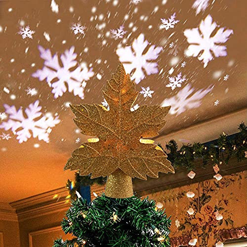SYZMA Puntale per Albero di Natale, Stella Superiore dell'albero di Natale con Effetto di Proiezione di Luce Dinamica del Fiocco di Neve, Luce 3D Fiocco di Neve del Proiettore (A)