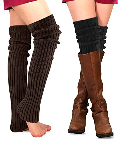 PHOGARY 2 Paare Stulpen Damen Lange Winter Beinwärmer, Stulpen Mädchen Beinstulpen Damen Stricken Häkelarbeit Pulswärmer Leg Warmers Mädchen Stiefel Boot Abdeckung Socken für Winterwärmer (Stil C)