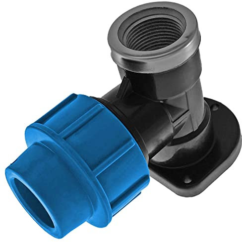 MegaHaustechnik PP Fitting Klemmverbinder Wandwinkel mit 1/2 Zoll Innengewinde für 20mm PE Rohr Außendurchmesser Trinkwasser PN16 Verschraubung blau