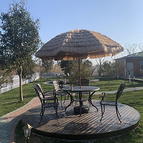 Ombrellone da Giardino Vintage Rotondo, con Frange E Custodia Colore Paglia, per Esterno Balcone Ristorante Bar Albergo, Protezione Solare UV 50+, Ø180 Cm