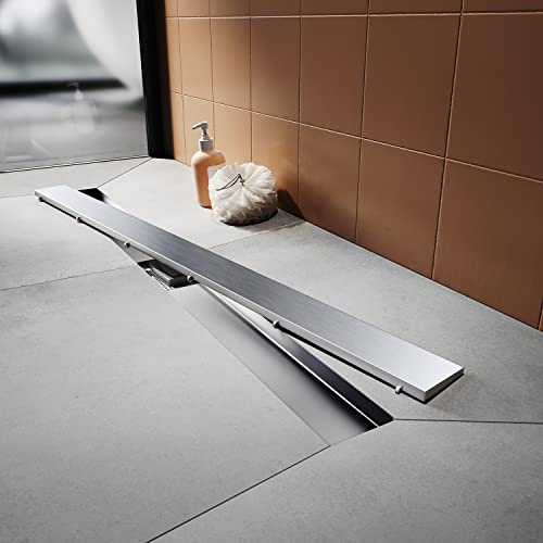Duschrinne 110 cm Edelstahl 2 Montagemöglich Duschrinne Extra Flach Siphon mit Geruchsstop und Haarsieb Duschrinne Befliesbar Komplettset