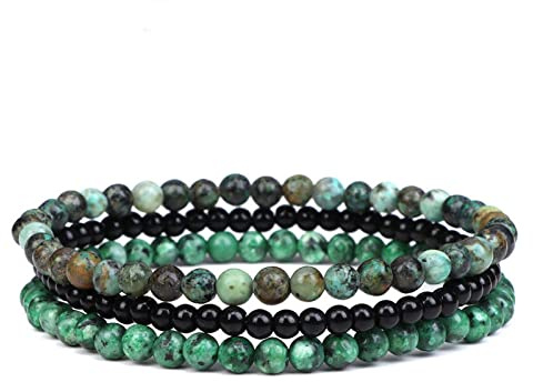 JIAREN Edelstein Armband, 3 Teile/Satz 4Mm Natürliche Afrikanische Türkis Perlen Armband Set Stapelbar Stretch Armbänder Freundschaftsarmband Einstellbar Chakra Reiki Schmuck Geschenk Für Frauen Män