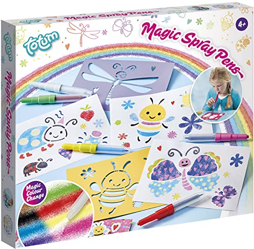 Totum Blowing Pens Creative Set: 4 Colour Changing Spray Pens + 1 Magic Spray Pen with Colour Changing Effect, Spray Templates, Stickers & Colouring Book, Gift for Children from Years, 025745