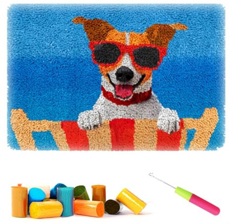 CCWORAN Dog Rug Making Kit For Adults Diy Craft Latch Hook Rug Kit Set Tapestry Cushion Patterns Printed Mesh Mat Canvas Wool Yarn