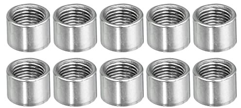 sourcing map Manchon Filetée Rond Écrou Accouplement M10x1mm Femelle Filetage 10mm Fileté Rond Manchon Connecteur Tige Barre Goujon Tube Écrou Matériel Attache, Argenté Paquet de 10