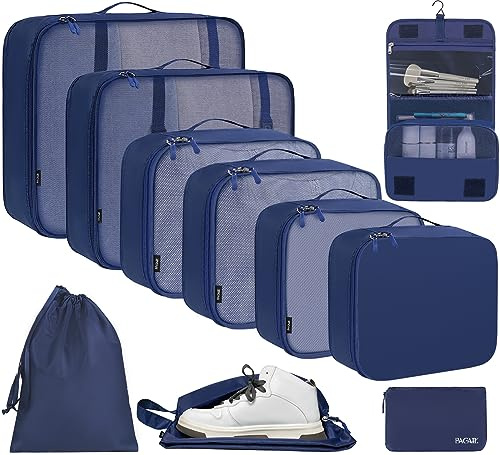 BAGAIL 10er-Set Packwürfel in verschiedenen Größen Packorganizer für Reisezubehör Handgepäckkoffer – Marineblau