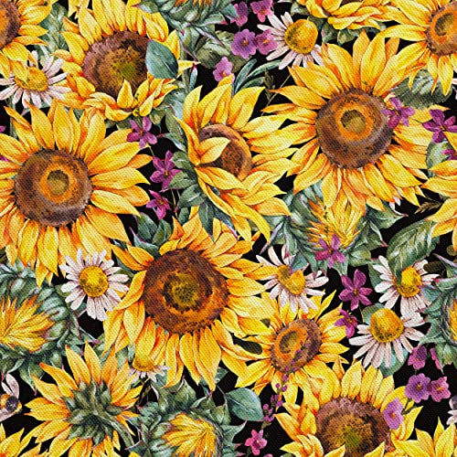 HEKO PANELS Stoff Oxford wasserdicht, Sonnenblumen, 1 Meter 155 x 100 cm | Dekostoffe zum Nähen und Handwerken, blickdichte Möbelstoffe, Nähstoffe DIY, als Meterware erhältlich