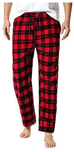 QIFLY Long Chequered Sleepwear Mens Pyjama Bottoms Loungewear and Sleepwear Soft Sleep Pants Plaid Loungewear Men's Cotton Pyjama Bottoms Casual Trousers with Elastic Waistband and Side Pockets