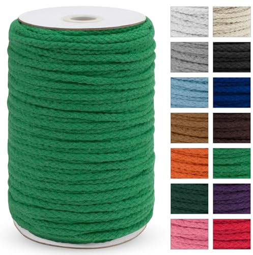 Uiopa Macrame Cord 5mm x 90m, Thick Macrame Rope 8-Strand Braided Cotton Rope, Grass Green Cotton Cord for Plant Hangers, Wall Hanging, Dream Catcher, Garden, DIY Projects