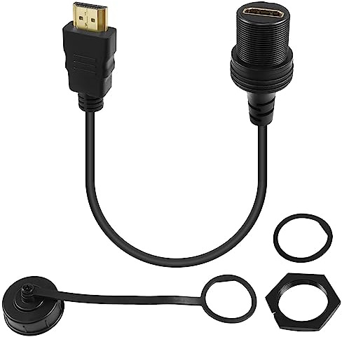 QIANRENON 4K HDMI Fixation Filetée Affichage HD Câble étanche HDMI 2.0 Male à Femelle Voiture Tableau Bord Extension Cable HDMI Panneau Montage Prise 4K@60Hz, pour Voiture Camion Bateau, 30cm/11.8in