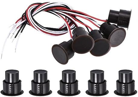 PATIKIL 5 Pack Magnetischer Reedschalter NO NC Verdrahtet Vertieft Braun | Tür Sensor Fenster Kontakt Schalter, Für Alarm System