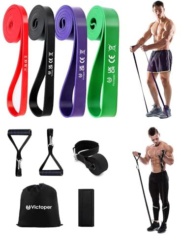 Victoper Resistance Bands Set of 4, Multi-Accessories Resistance Pull Up Bands,Door Anchors,Handles,Shoulder Strap,Exercise Band Auxiliary Strength Training Pilates Training Therapy Stretching Yoga