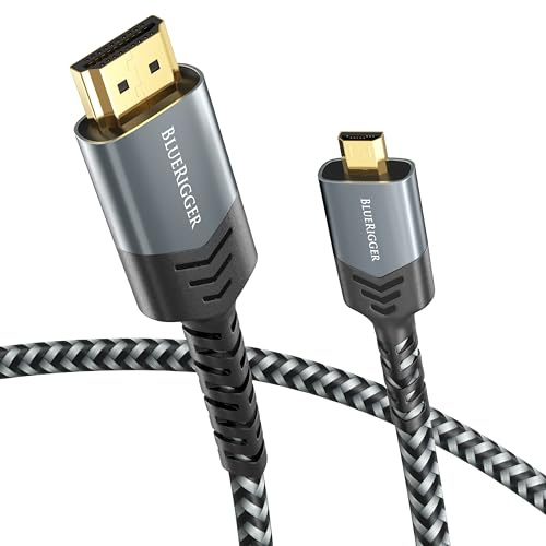 BlueRigger Micro HDMI to HDMI Cable (2M, 4K 60Hz, Bi-directional,18Gbps High Speed Cord, HDR, ARC) - Compatible with GoPro Hero 7/6/5/4, Raspberry Pi 4, Sony A6300 Camera, Nikon B500, Yoga 3 Pro
