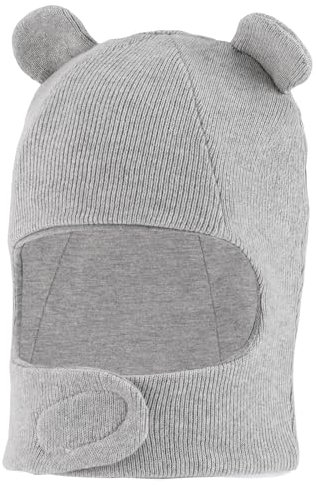 LACOFIA Baby Schalmütze Kleinkind Jungen Mädchen Schlupfmütze Kinder Warm Wintermütze Earflap Beanie Strickmütze Bär Hut mit 2 Öhrchen Grau 2-4 Jahre L
