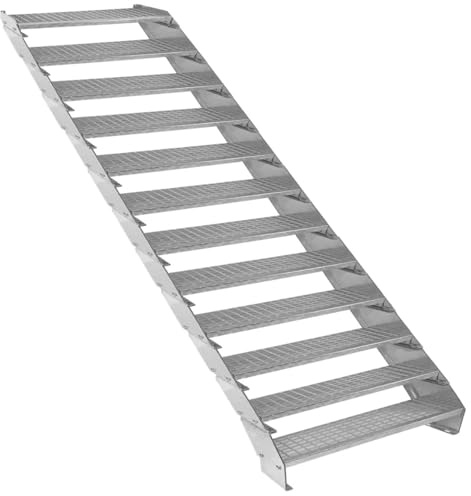 Metalltrappa 12-delad Justerbar Höjd 90 cm Bred Galvaniserat Stål Silver 12 Trappsteg Väderbeständig Gallertrapp Utomhusbruk Trädgård Terrass Modultrappa 5 mm Stångtjocklek GRATIS Monteringsset