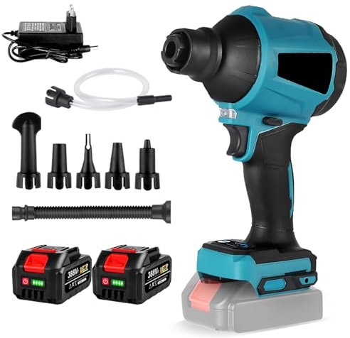 Akku Laubbläser kompatibel mit Makita 18V Akuu, 2x1500mAh Schnurlos Akku-Gebläse, Elektrischer Laubsauger mit Ladegerät, Max. Gebläsegeschwindigkeit 210km/h für Garten/Rasenpflege/Auto/Eckenreinigung