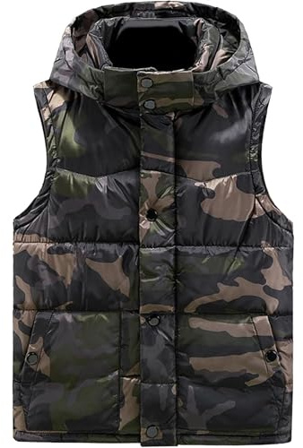 SWJGLITTR Men's Camouflage Hooded Winter Vest Printed Lightweight Sleeveless Jacket Camo Winter Warm Outdoor Quilted Vest (Large,Black)