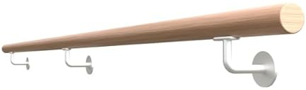 Sellon24® Holzhandlauf Handlauf Eiche 42,4 Geölt Echtholz Weiß Massiv Holz Treppe Geländer RAL 9016 150 Gelaender Holzstange 100 cm Wandhandlauf 200 Set Weiss (Eiche 42,4 / 200cm / S111 Weiß)
