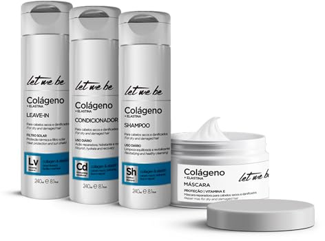 Let Me Be - Kit de Colágeno + Elastina, Champú y Acondicionador Limpieza equilibrada y revitalizante, Leave-in y Mascarilla Reparador para cabello seco | 3x240ml y 250g