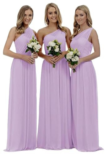 shengyan Women's Sleeveless One Shoulder Floor Length Bridesmaid Dresses Backless Chiffon Wedding Guest Dress Evening Dresses Lilac